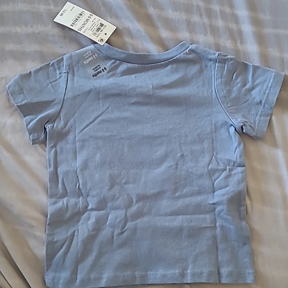 First Impressions Christmas Short Sleve Shirt, Blue, Sizes 6-9 months. - Picture 2 of 5
